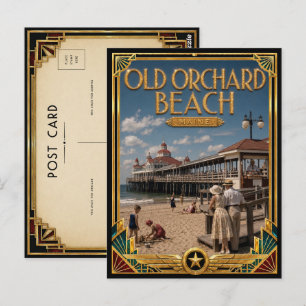 Cartão Postal Praia Old Orchard Maine Arte Deco Vintage Dourado