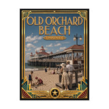 Praia Old Orchard Maine Arte Deco Vintage Dourado