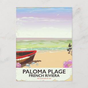 Cartão Postal Praia Paloma, pôster de viagem da Riviera Francesa