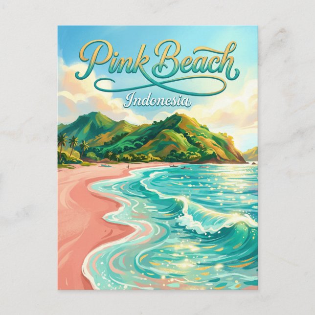 Cartão Postal Praia Rosa Indonésia (Frente)