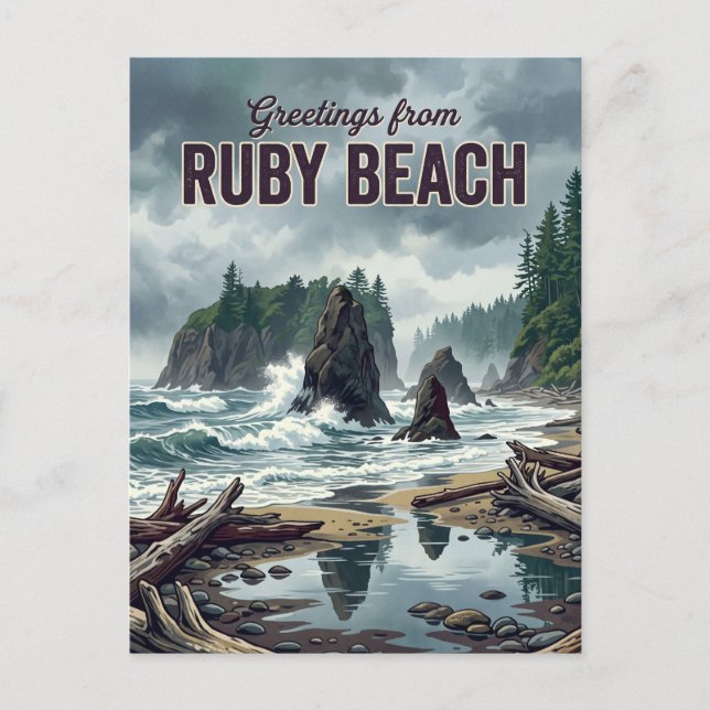 Cartão Postal Praia Ruby Washington (Frente)