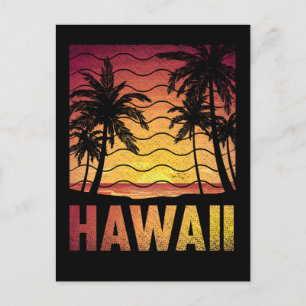 Cartão Postal Praia Sunset Tropical Hawaii, Retro Palmas Havaian