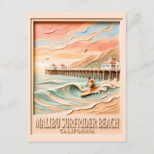 Cartão Postal Praia Surfrider Malibu Surfismo 3D Texturizado Vin