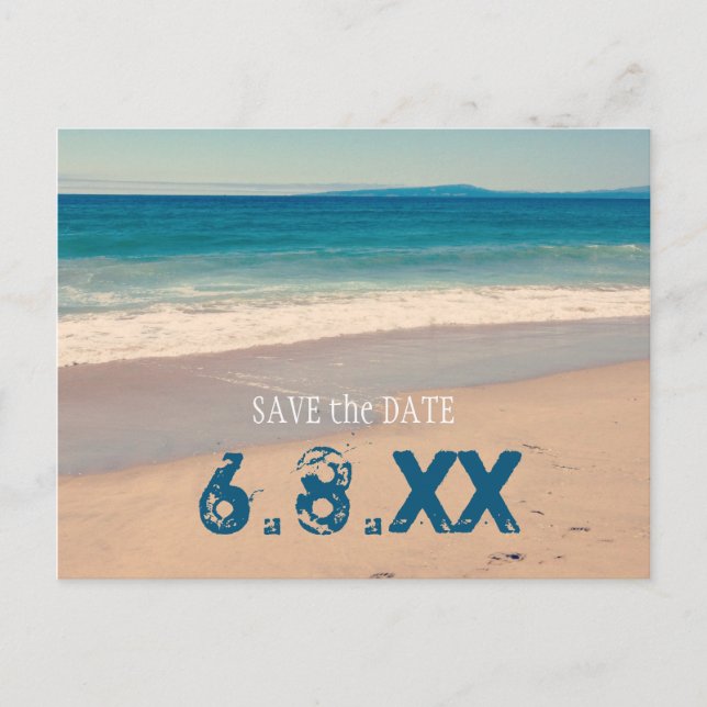 Cartão Postal Praia Teal à Beira-Mar Salve a Data (Frente)