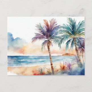 Cartão Postal Praia Tropical Aquarela, Palmeiras
