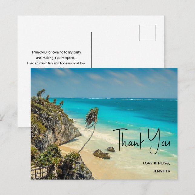 Cartão Postal Praia Tropical com Árvores Sopradas pelo Vento Obr (Frente/Verso)