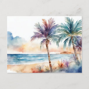 Cartão Postal Praia Tropical de Aquarela, Palmeiras