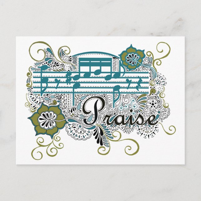 Cartão Postal Praise with Musical Notes (Frente)