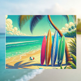 Cartão Postal Pranchas de Surf Coloridas na Praia