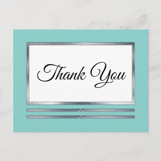 Cartão Postal Prata | Aqua Modern Simples Elegante Obrigado (Frente)