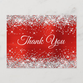 Cartão Postal Prata Brilho Vermelho Folha de 21º Aniversário Obr