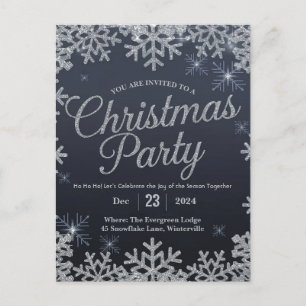 Cartão Postal Prata glamourosa e festas de Natal Blue Sparkle