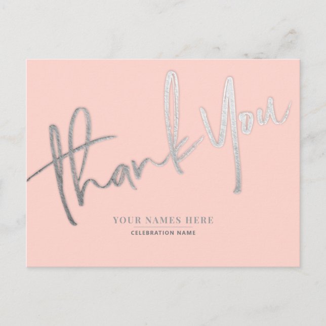 Cartão Postal Prata Rosa, Obrigado, Elegante Universal (Frente)