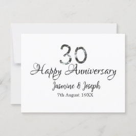 Cartão Postal Prateado Metálico 30º Feliz aniversário adicionar 