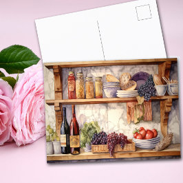 Cartão Postal Prateleiras de Cozinha Vintage de IA com Vinho e U