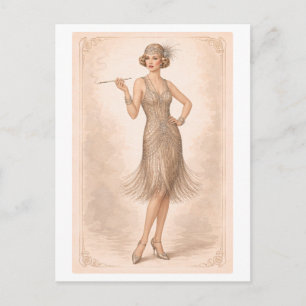 Cartão Postal Prato de moda Flapper estilo retrô dos anos 20