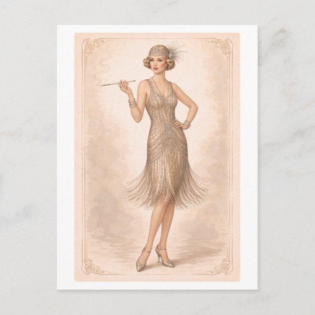 Cartão Postal Prato de moda Flapper estilo retrô dos anos 20 (Frente)