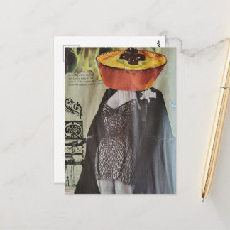 Cartão Postal Prato Ramekin Cabeça Moda Senhora Colagem Surreali