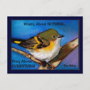 CARTÃO POSTAL PRAY: SEM PREOCUPAÇÃO: BÍBLIA: PÁSSARO