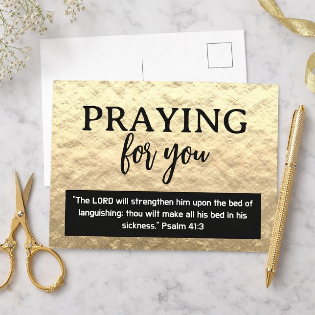 Cartão Postal Praying For You Gold Get Well Soon Bible Verse (Criador carregado)