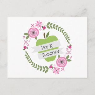 Cartão Postal Pré-K Professor Floral Wreath Green Apple