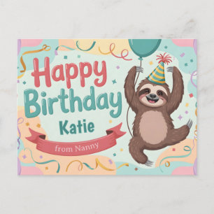 Cartão Postal Preguiça Alegre Personalizado Feliz Aniversário Sa