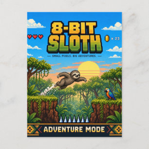 Cartão Postal Preguiça, Arte Pixel Retro de 8 Bits