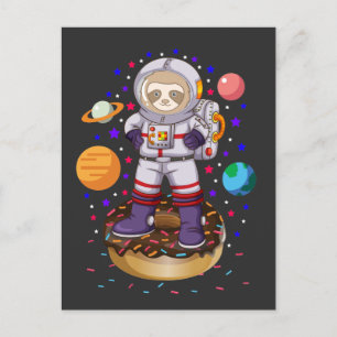 Cartão Postal Preguiça Espacial Astronauta Galáxia Planeta Donut