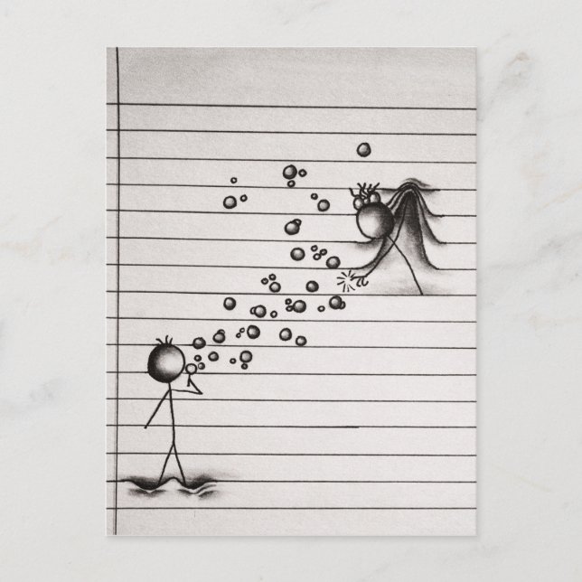 Cartão Postal Prenda as bolhas de animação para a garota (Frente)