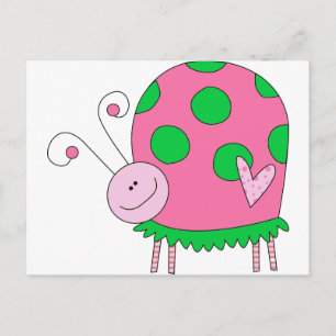 Cartão Postal Preppy Lil Pink e Green Ladybug