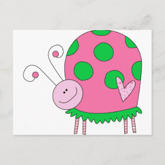 Cartão Postal Preppy Lil Pink e Green Ladybug
