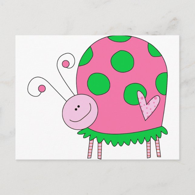 Cartão Postal Preppy Lil Pink e Green Ladybug (Frente)