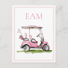 Cartão Postal Preppy Pink Golf Cart Monogram