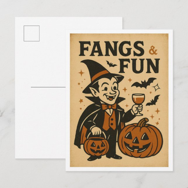 Cartão Postal Presas de Halloween Vintage e Diversão (Frente/Verso)