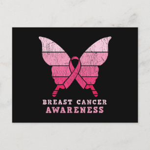 Cartão Postal Presente Borboleta Laço Rosa Conscientização do Câ
