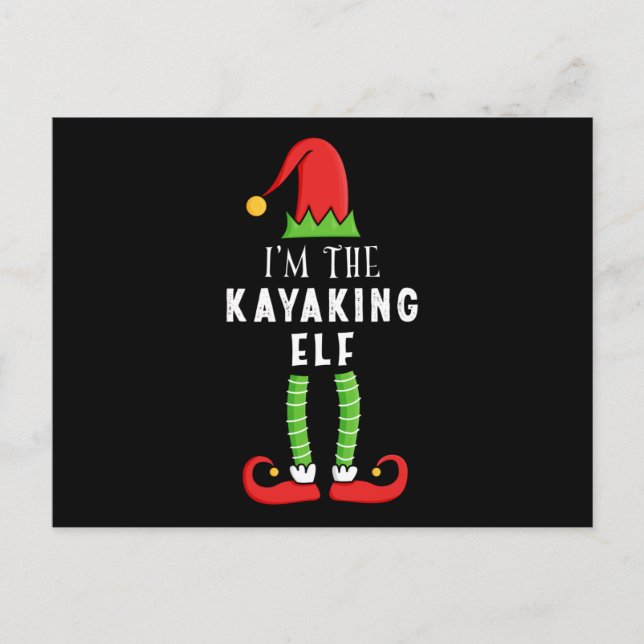Cartão Postal Presente da família de Natal de Kayaking Elf (Frente)