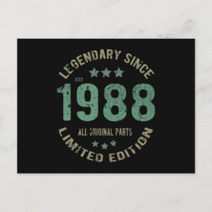 Cartão Postal Presente de 37 Anos de Idade Aniversário 1988 Lend