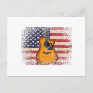 Cartão Postal Presente de 4 de Julho de Guitarra Bandeira Americ