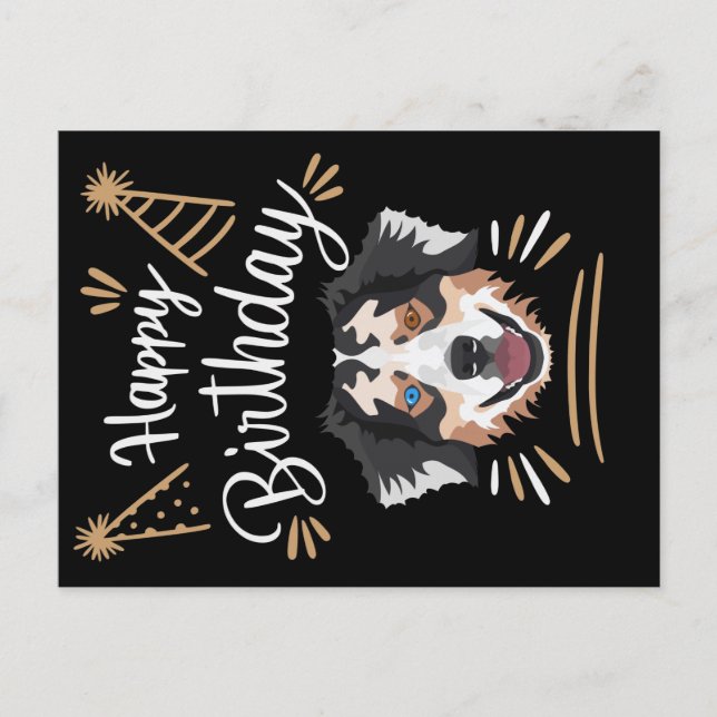 Cartão Postal Presente de Aniversário Australian Shepherd (Frente)