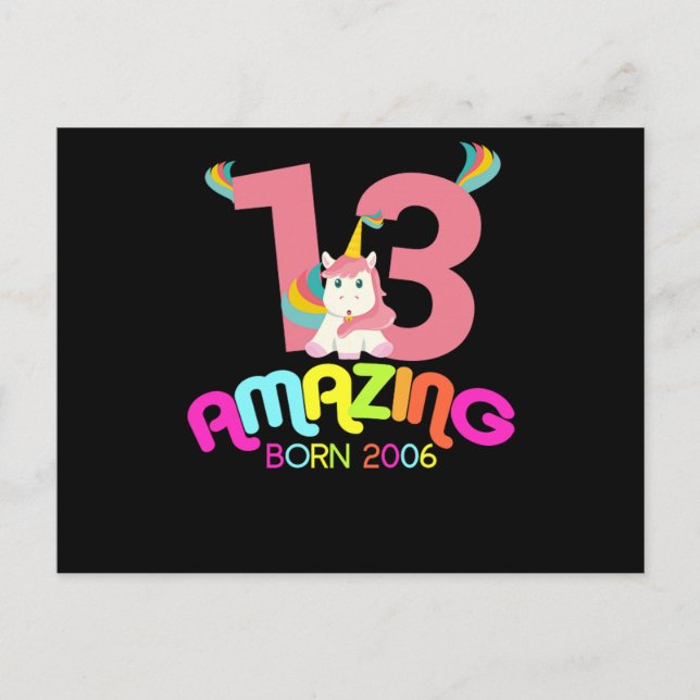 Cartão Postal Presente de Aniversário de 13 Anos Incrível Desde  (Frente)
