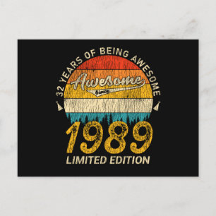 Cartão Postal Presente de Aniversário de 36 Anos 1989 Retro Incr