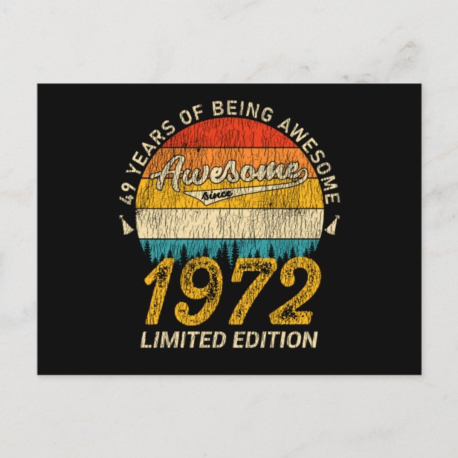 Cartão Postal Presente de Aniversário de 53 Anos 1972 Retro Incr (Frente)