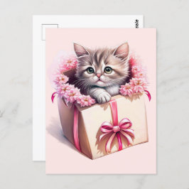 Cartão Postal Presente de Aniversário de Gatinho Adorável em uma