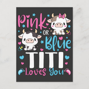 Cartão Postal Presente de Bebê Vaca Titi Rosa ou Azul Ama Você