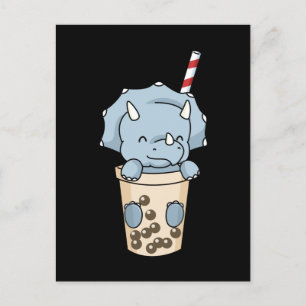 Cartão Postal Presente de Chá Bubble Kids Triceratops Boba Tea D