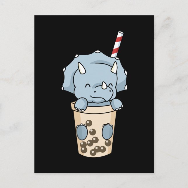 Cartão Postal Presente de Chá Bubble Kids Triceratops Boba Tea D (Frente)