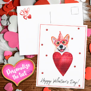 Cartão Postal Presente de Dia dos Namorados Corgi Cachorro