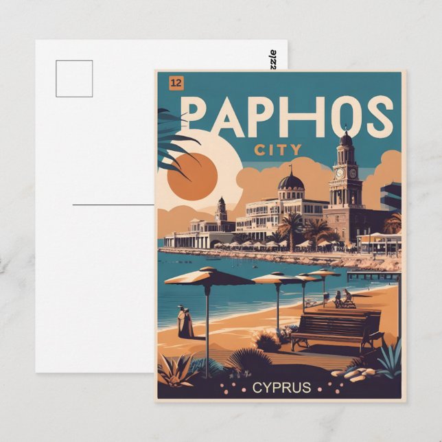 Cartão Postal Presente de férias da cidade de Pafos, Chipre (Frente/Verso)