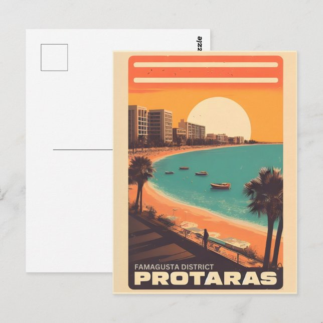 Cartão Postal Presente de férias na praia de Protaras vintage Ch (Frente/Verso)