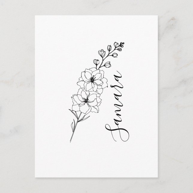 Cartão Postal Presente de Flor de Nascimento Delphinium de Julho (Frente)